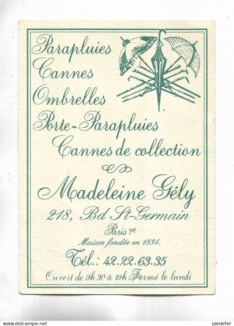 75 - - Document Publicitaire " Parapluies, Cannes, Ombrelles " Madeleine GELY à PARIS 7ème ( Seine ) - Advertising