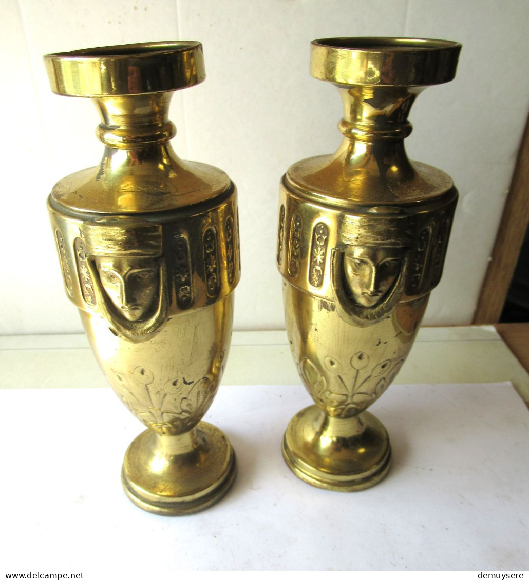 LADE 2000 - Koppel Art Nouveau Vazen Messing - Paire De Vases Art Nouveau En Laiton - 17 CM - 159 + 126 GRAM - Jugendstil / Art Déco