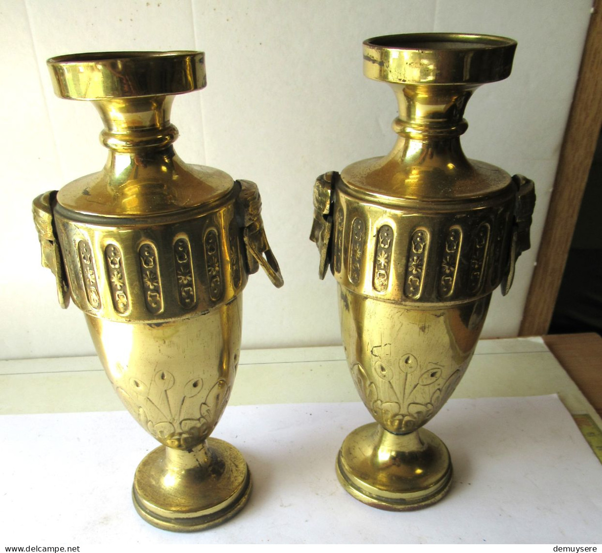 LADE 4000 - Koppel Art Nouveau Vazen Messing - Paire De Vases Art Nouveau En Laiton - 17 CM - 159 + 126 GRAM - Art Nouveau / Art Deco