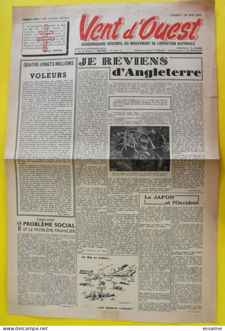 Journal Vent D'Ouest N° 22 Du 26 Mai 1945 Mouvement De Libération Nationale  Japon - Otros & Sin Clasificación