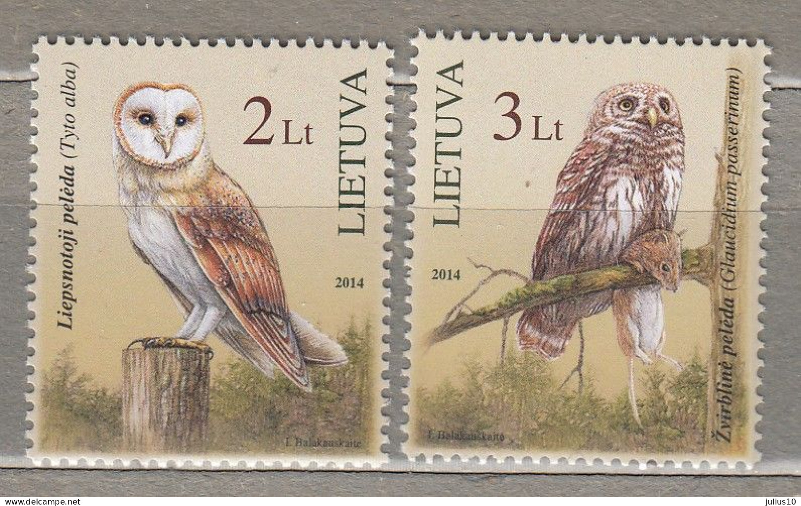 LITHUANIA 2014 Birds Owls MNH(**) Mi 1156-1157 #Lt825 - Litauen