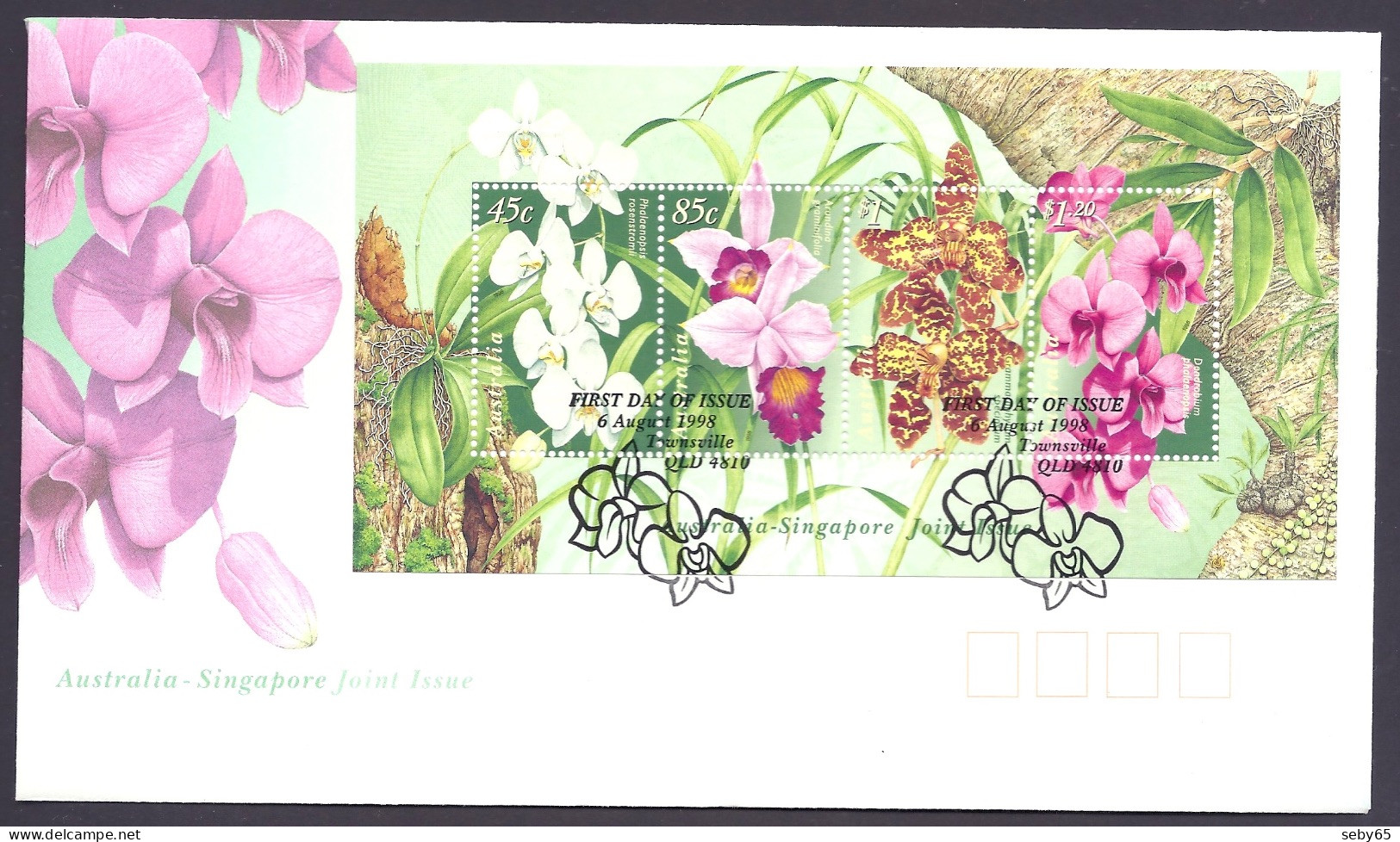 Australia 1998 - Flora, Flowers, Native Orchids, Orchid, Joint Issue With Singapore - Miniature Sheet FDC - Premiers Jours (FDC)