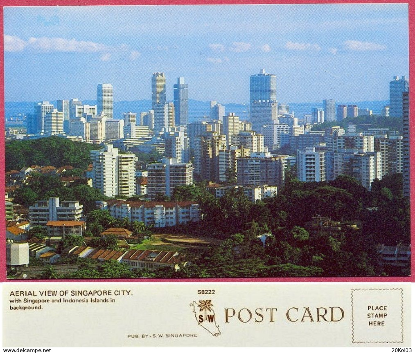 AERIAL VIEW Of SINGAPORE CITY And Indonesia Island In Background +/-1974 Vintage, S8222  PUB. BY. S.W. SINGAPORE_UNC_cpc - Singapour