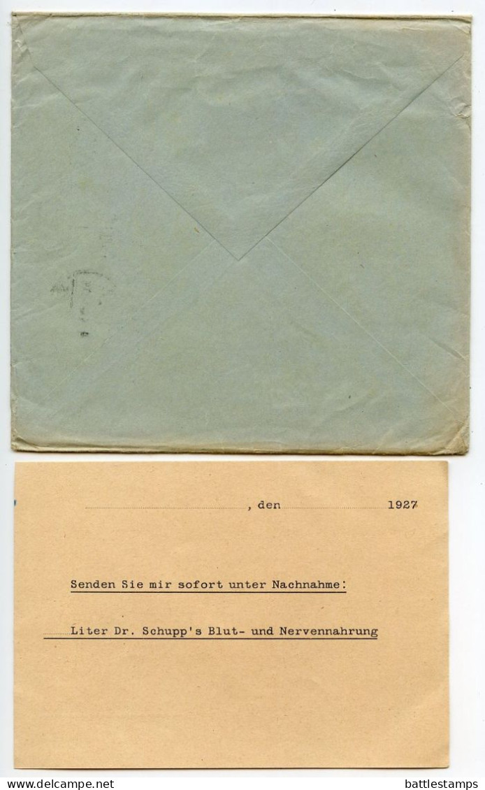 Germany 1927 Cover W/ Letter & Medical Advertisement; Mannheim - Dr. Ludwig Schupp To Ostenfelde; 3pf. Geothe - Covers & Documents