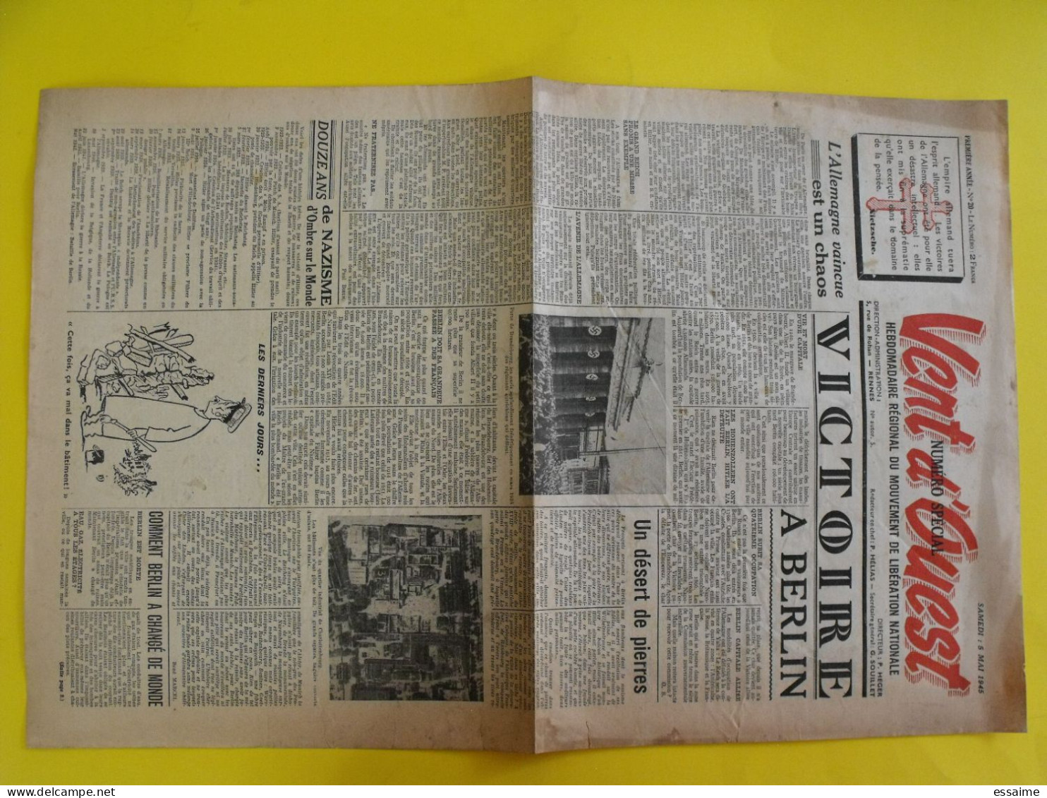 Journal Vent D'Ouest N° 20 Du 5 Mai 1945 Victoire à Berlin Allemagne Vaincue Prisonniers 8 - Sonstige & Ohne Zuordnung