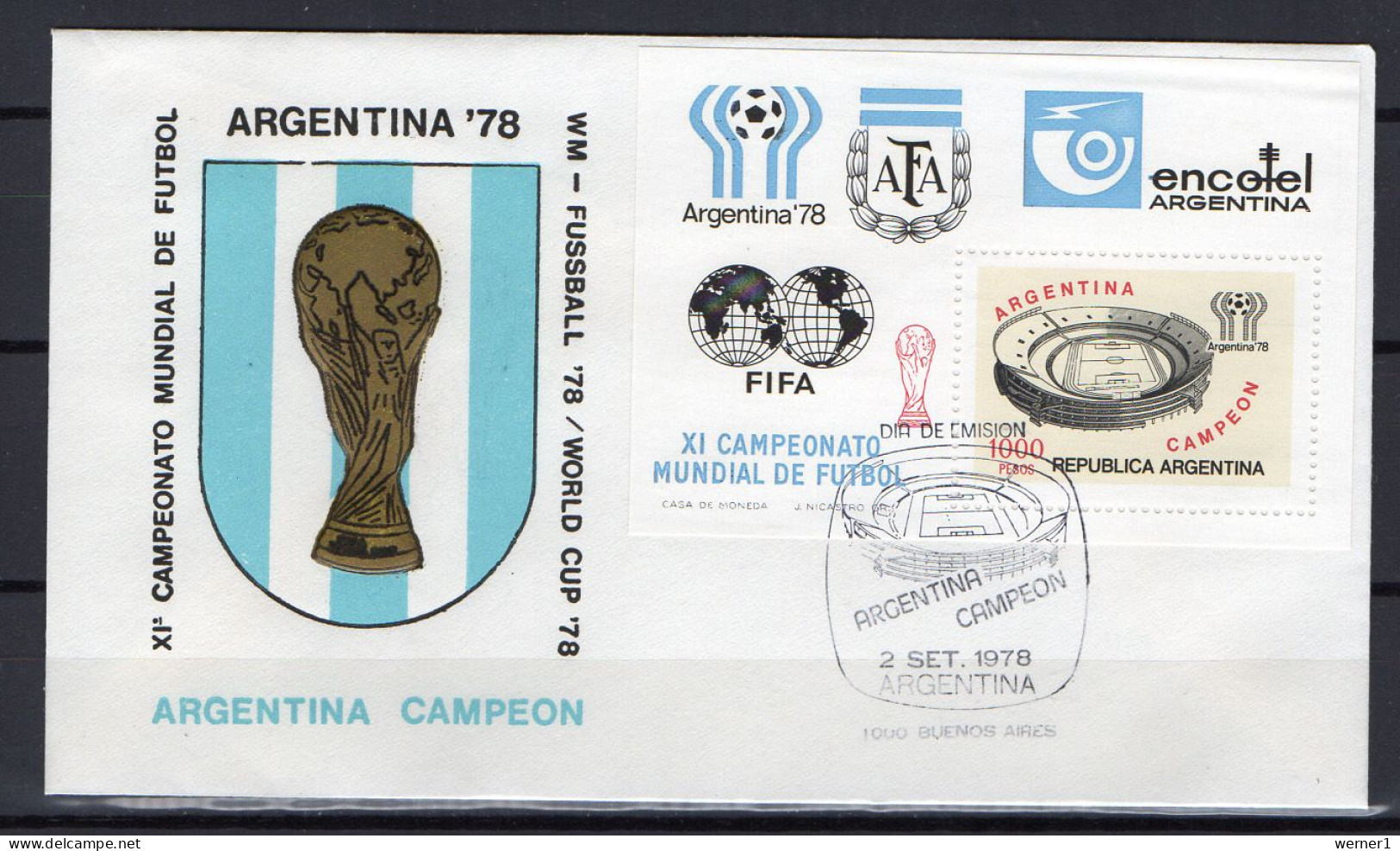 Argentina 1978 Football Soccer World Cup S/s Winner On FDC - 1978 – Argentina