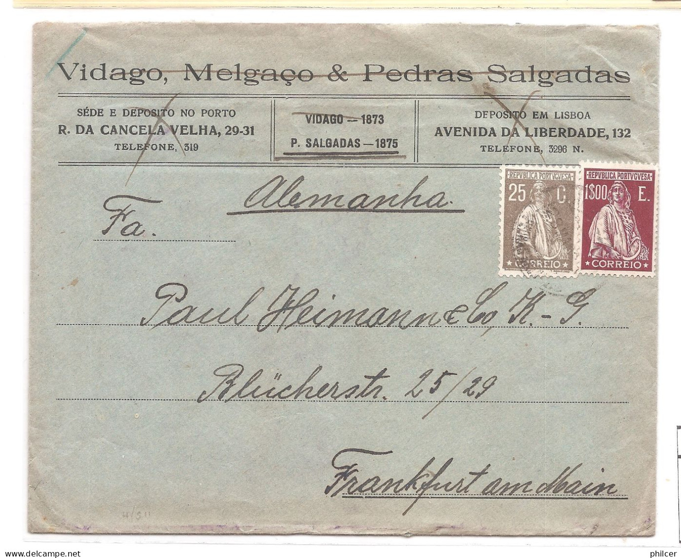 Portugal, 1930, # 508, Pedras Salgadas-Frankfurt Am Main - Storia Postale