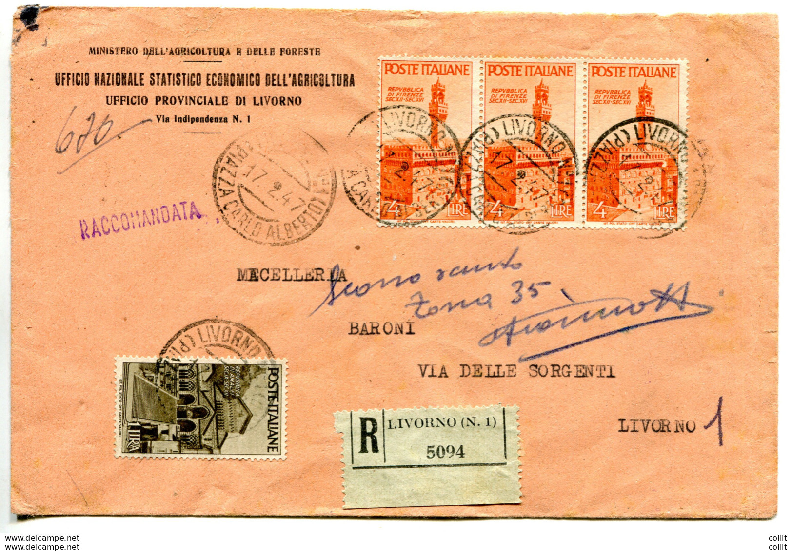 Avvento Della Repubblica Lire 4 Striscia Di Tre Su Busta - 1946-60: Poststempel