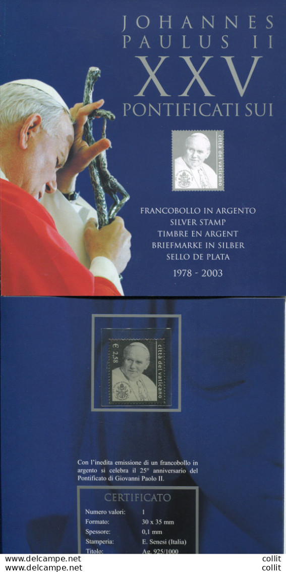 Giovanni Paolo II Folder Con Francobollo In Argento - Paquetes De Presentación