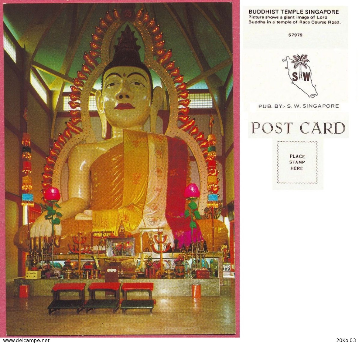 Singapore BUDDHA TEMPLE Picture Giant Lord Of Race Courses Road, +/-1974 Vintage, S7979  PUB. BY. S.W. SINGAPORE_UNC_cpc - Singapore