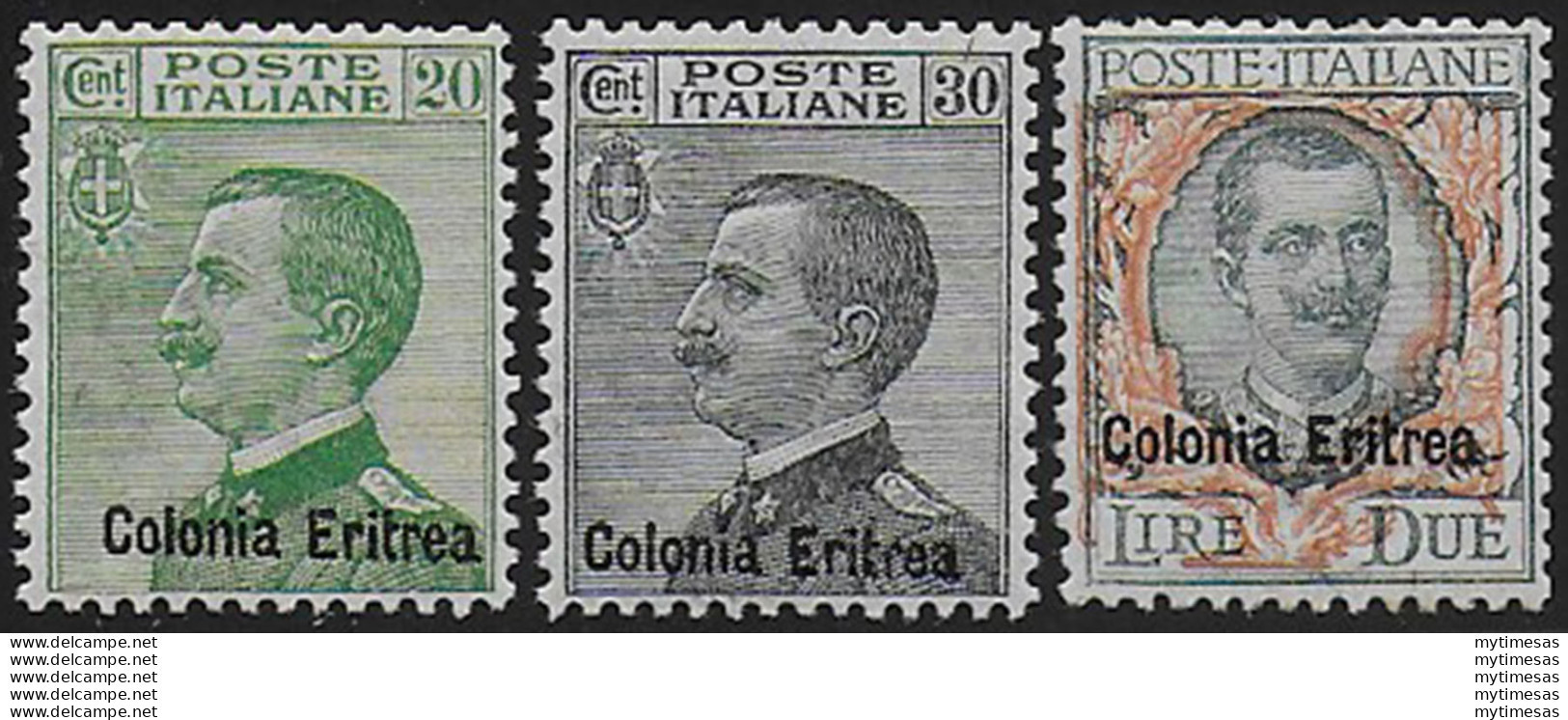 1925 Eritrea VE III 3v. Sopr. Bc. MNH Sassone N. 93/95 - Altri & Non Classificati