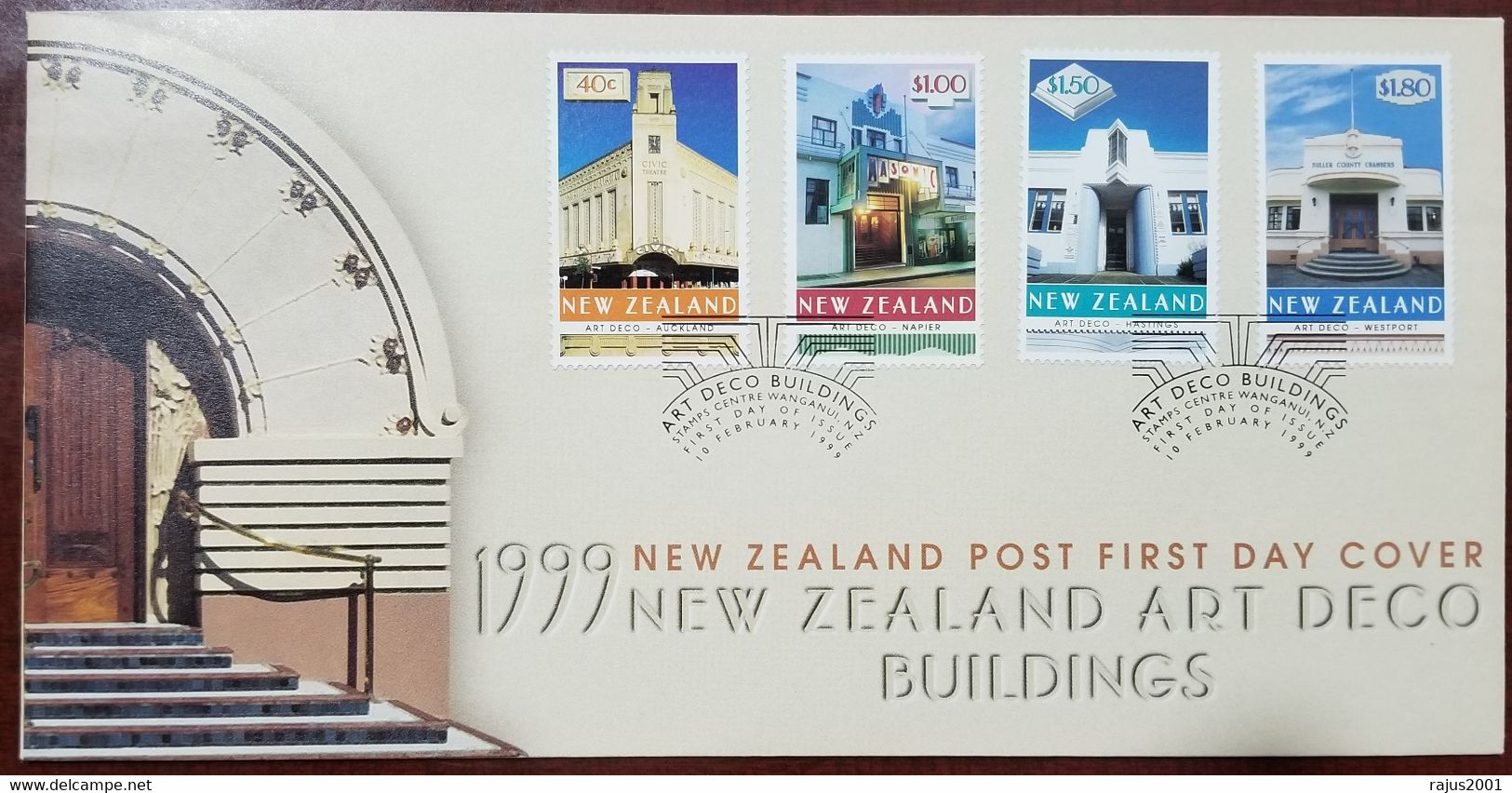 Masonic Hotel At Napier, Masonic Lodge, Freemasonry, Civic Theater, Clock, Architecture, New Zealand 1999 FDC - Massoneria
