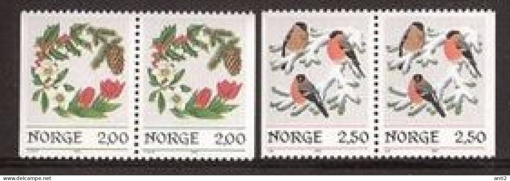 Norway 1985 Christmas Garland, Black-tailed Hawfinch Bird,  Mi 938-939 From Booklets MNH(**) - Unused Stamps
