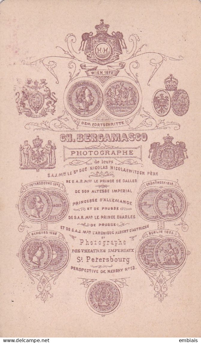 SAINT PETERSBOURG 1860/70 - CDV Photo Originale Artiste Des Théâtres Impériaux De Russie Photographie Ch.BERGASCO - Ancianas (antes De 1900)