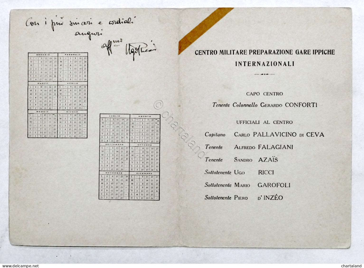 Calendario Centro Militare Preparazione Gare Ippiche Internazionali 1948 D'Inzeo - Andere & Zonder Classificatie