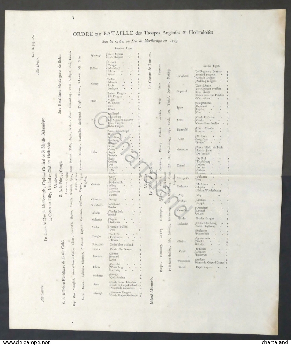 Tavola Ordre De Bataille Des Troupes Angloises & Hollandoises En 1709 - Ed. 1729 - Prints & Engravings