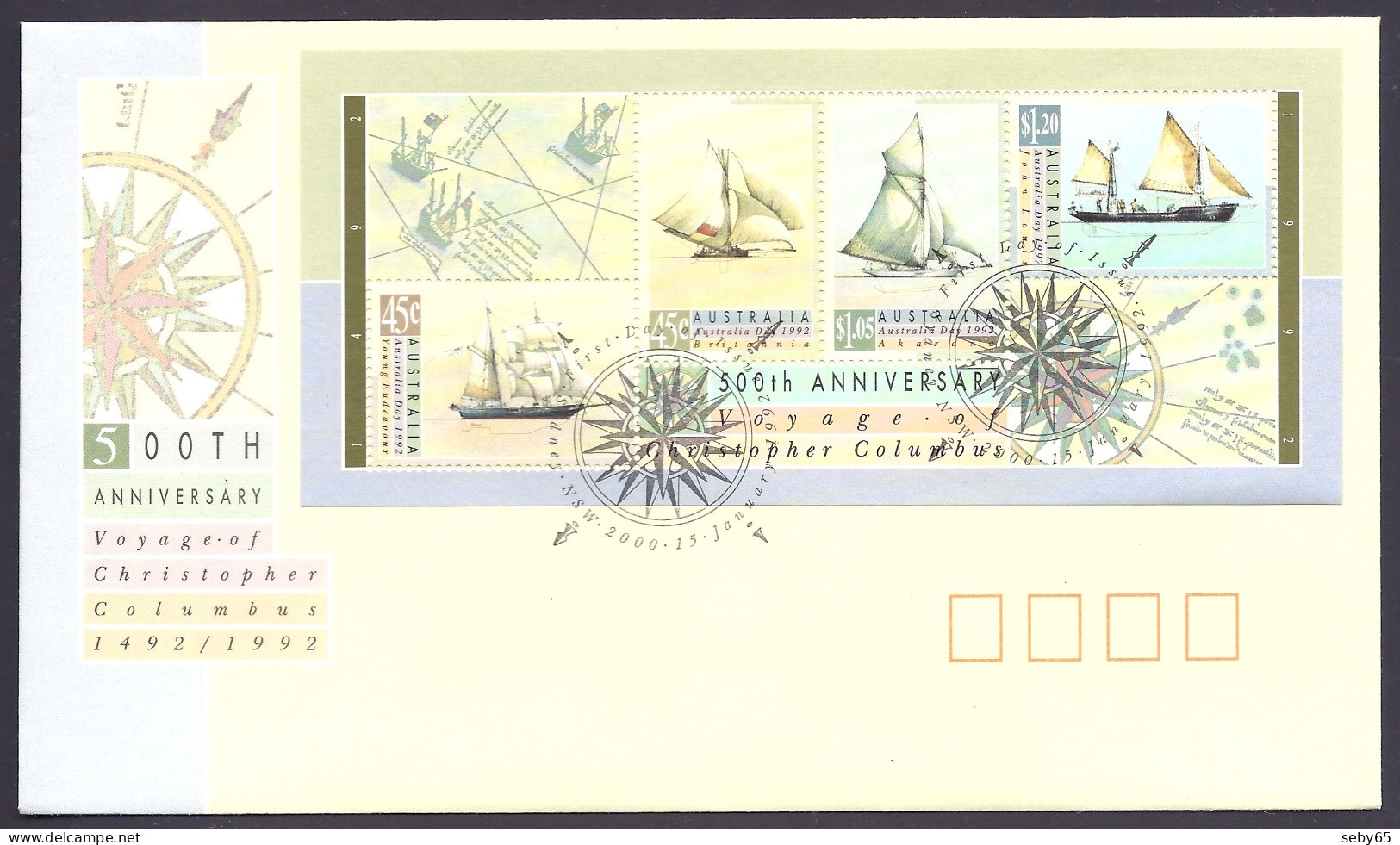 Australia 1992 - 500th Anniversary Voyage Of Christopher Columbus, Sailing Ships Vessel, Discovery - Miniature Sheet FDC - Premiers Jours (FDC)