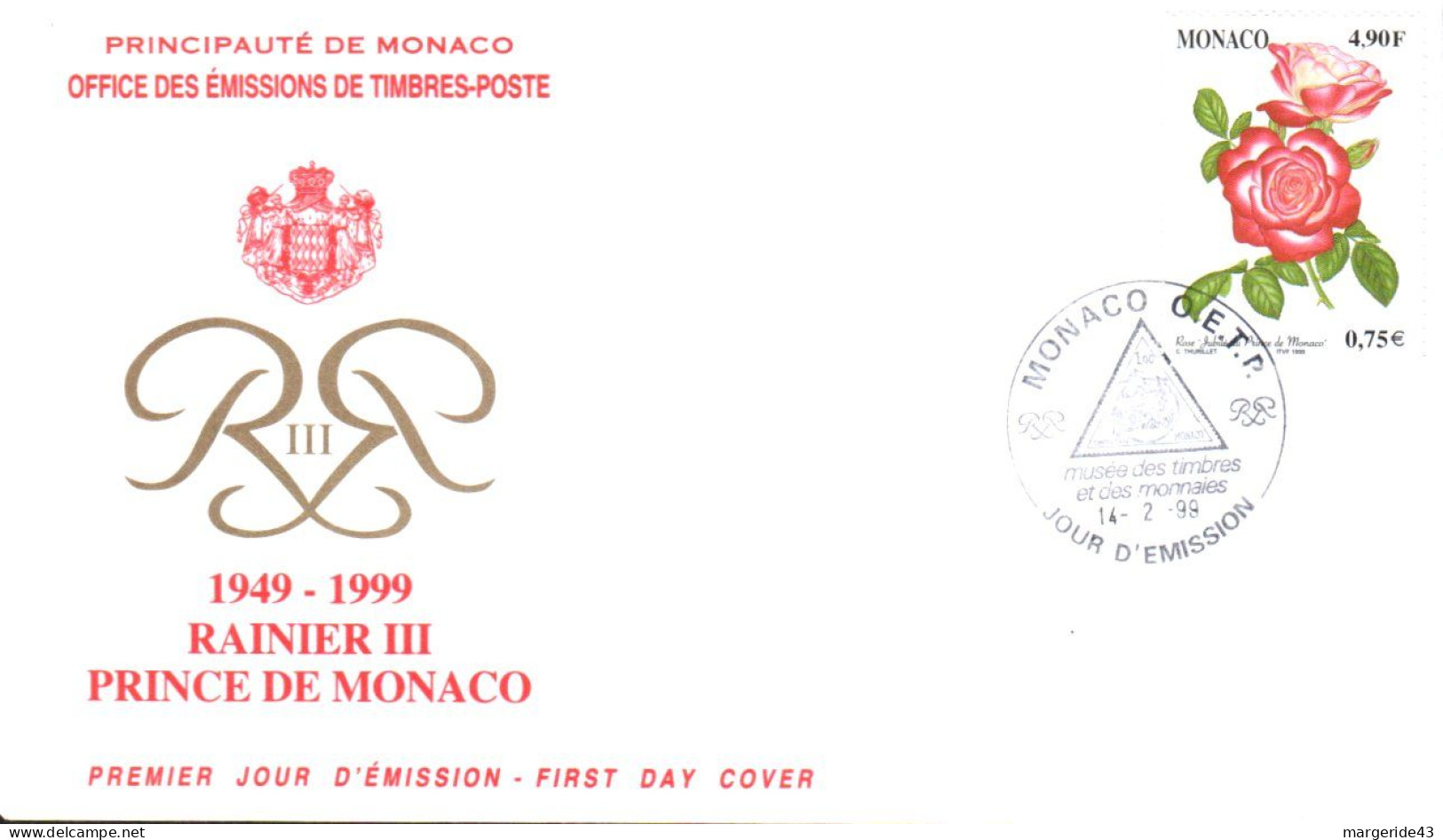 MONACO FDC 1999 ROSES - FDC