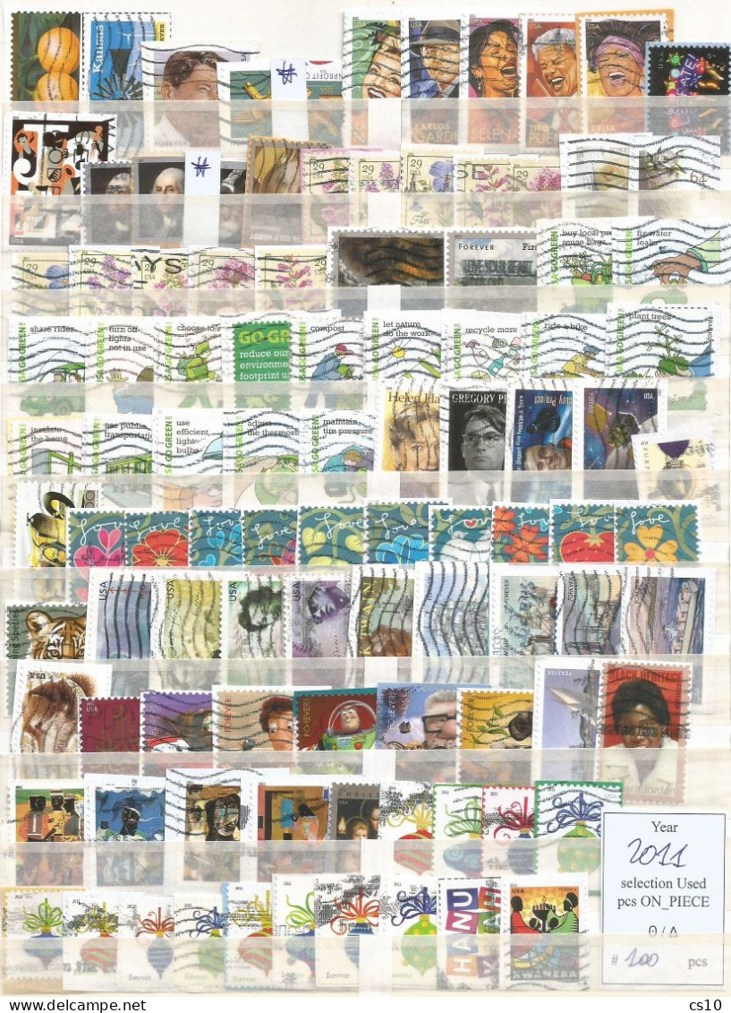 Kiloware Forever USA 2011 Selection Stamps Of The Year In 100 Different Stamps Used ON-PIECE - Colecciones (sin álbumes)