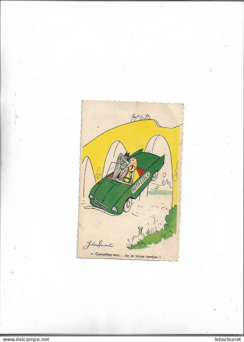 Carte Postale Ancienne Humoristique Signée Julien Laurent Auto école - Humour