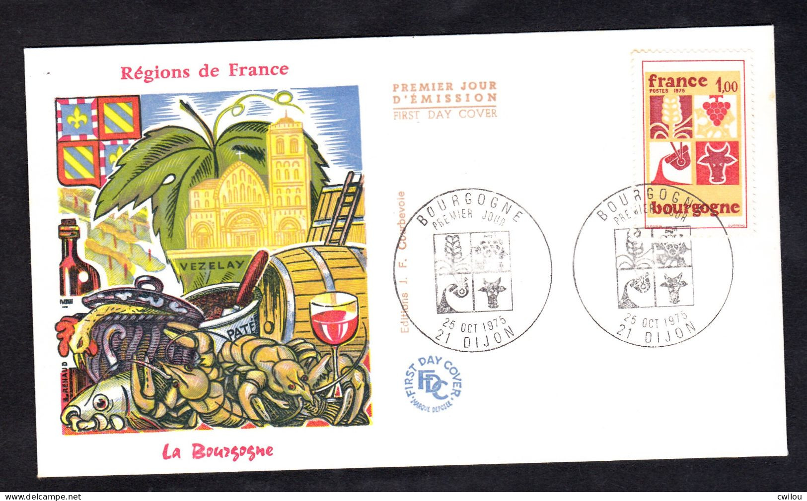 FDC - ENVELOPPE PREMIER JOUR - REGIONS DE FRANCE - LA BOURGOGNE - OCTOBRE 1975 - 1970-1979