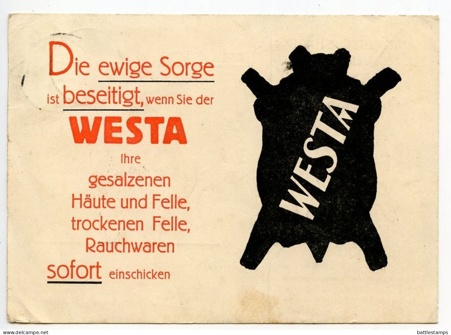 Germany 1927 Postcard; Köln - WESTA, Westdeutsche Häute- Und. Fell-Verwertung To Ostenfelde; 3pf. Geothe - Covers & Documents
