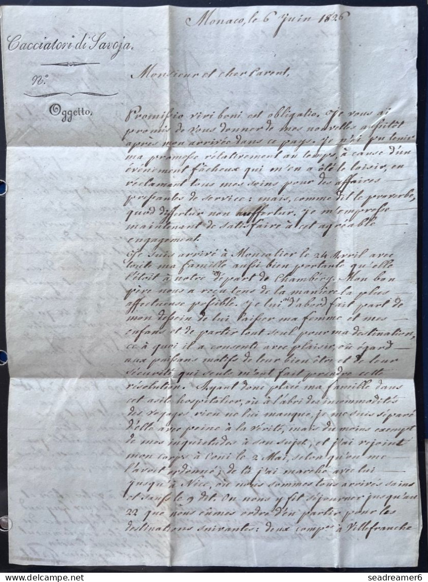 MONACO Periode SARDE 6 JUIN 1826 Marque " MONACO / 6.GIU " Pour MONTMELIAN (SAVOIE) TTB/SUP - ...-1885 Préphilatélie