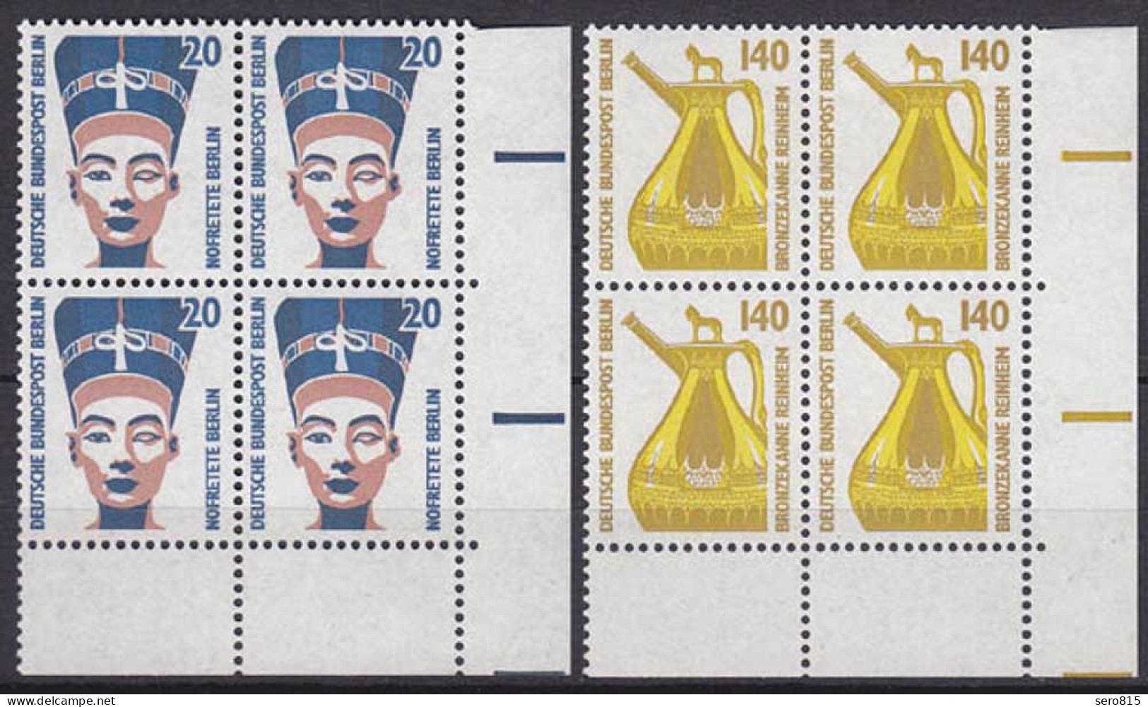 Berlin Sehenswürdigkeiten 831/32 ** Unterrand-Eckrand 4er Block Rechts   (5462 - Unused Stamps