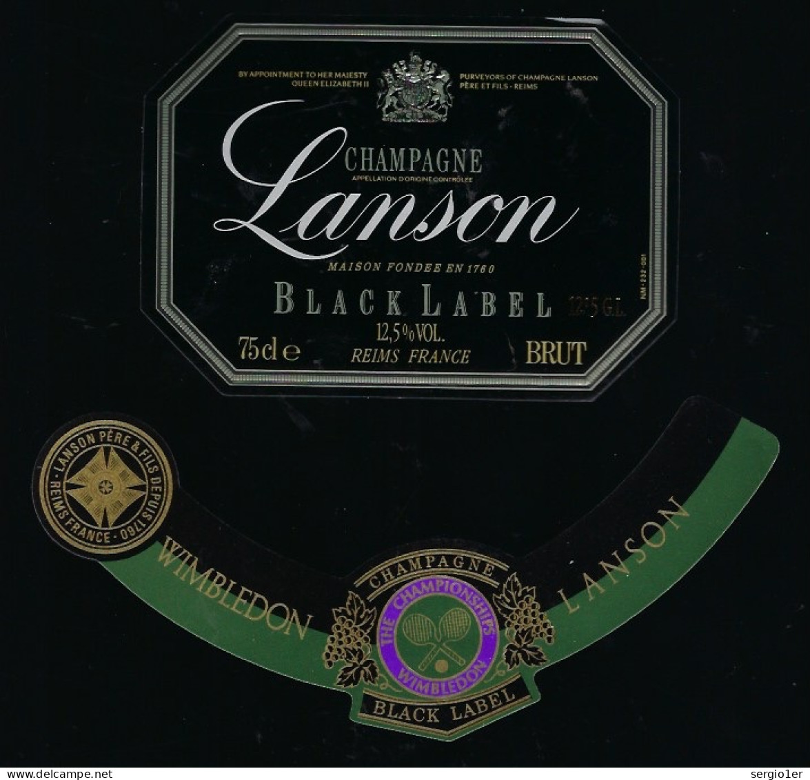 Etiquette Champagne  Brut Black Label Lanson  Sport Collerette The Championships Wimbledon Sport Tennis - Champan