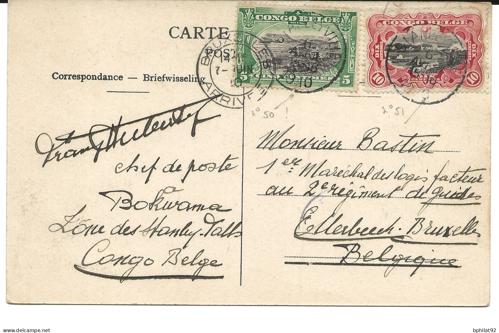 !!! CONGO, CPA DE 1910, DÉPART DE STANLEYVILLE POUR BRUXELLES (BELGIQUE) - Storia Postale