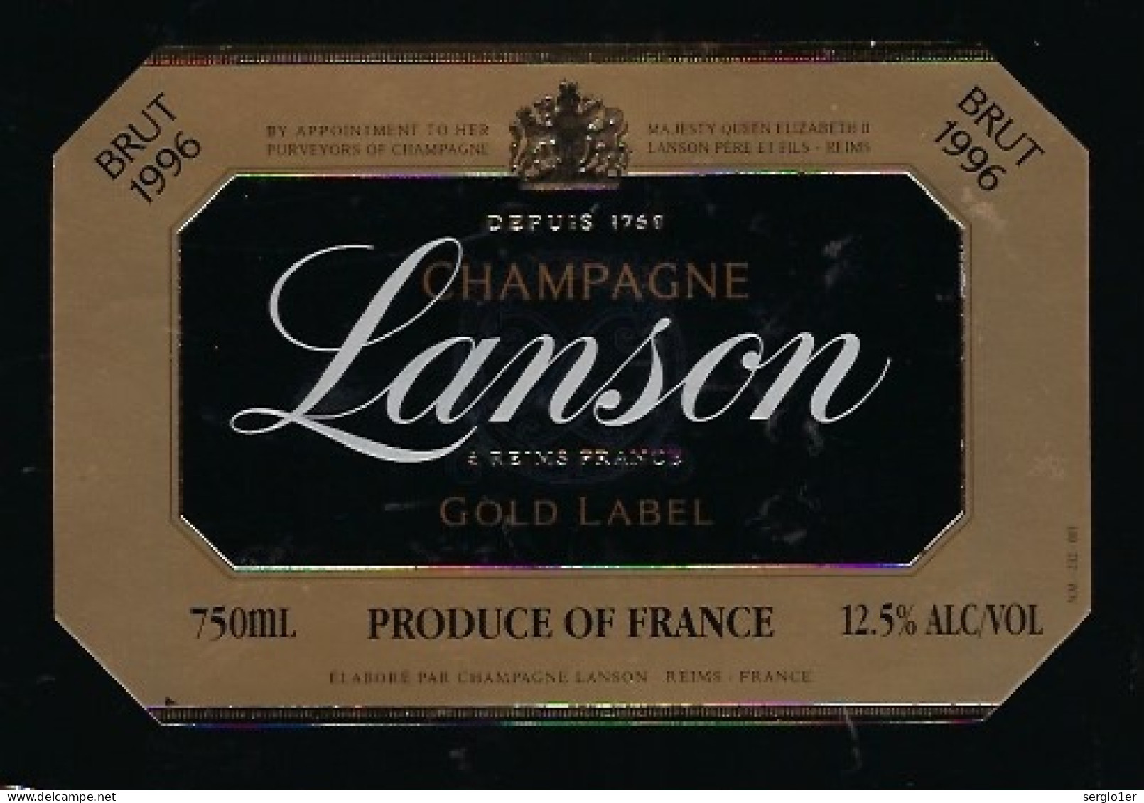 Etiquette Champagne  Brut Millésime 1996  Gold Label  Lanson  Sport Collerette Roland Garros Sport Tennis - Champagne