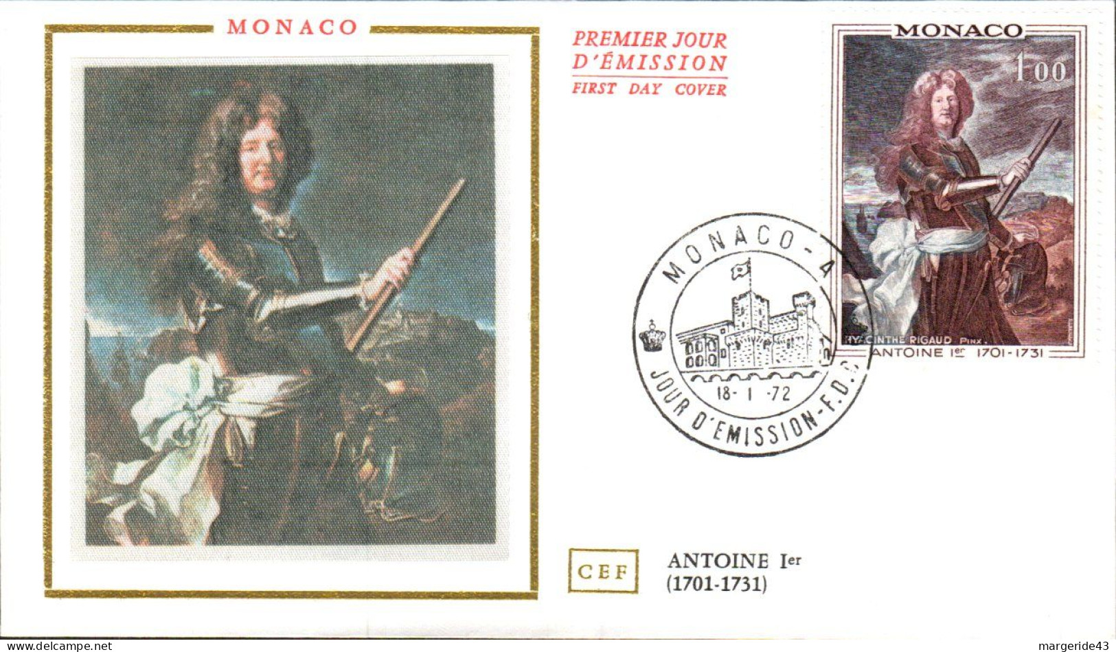 MONACO  FDC 1972 ANTOINE 1er - Koniklijke Families