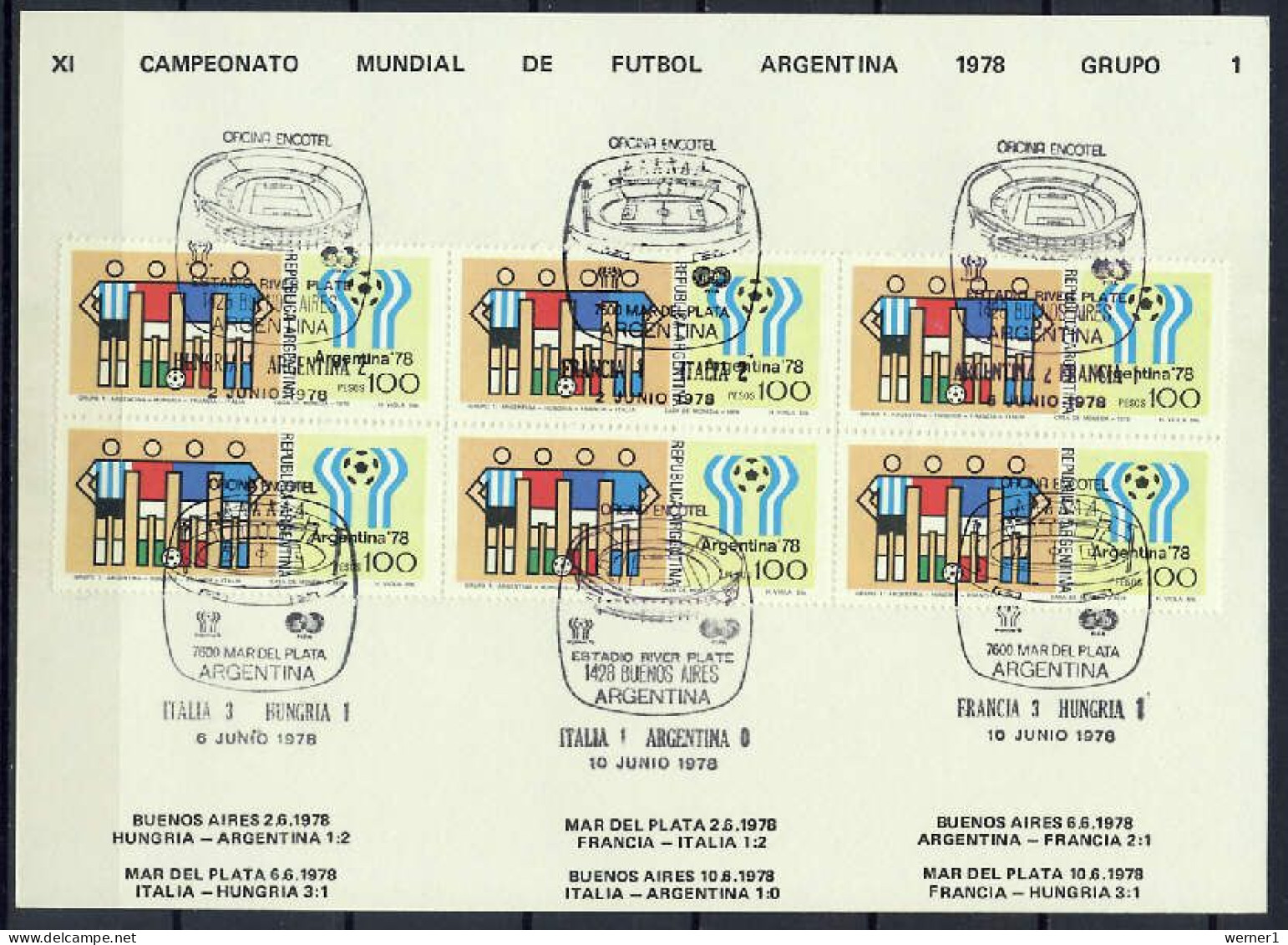 Argentina 1978 Football Soccer World Cup Commemorative Print With Group 1 Results - 1978 – Argentine
