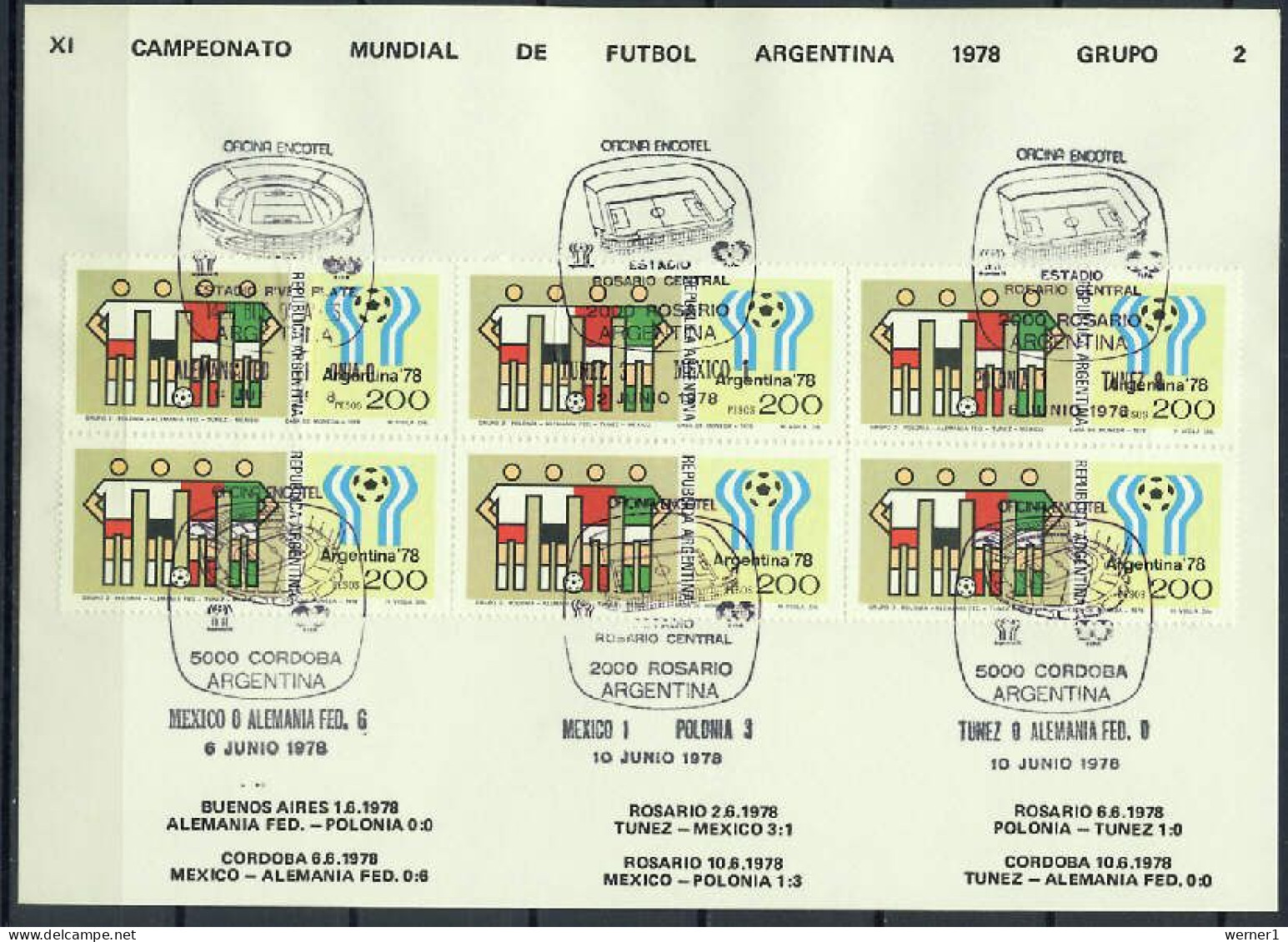 Argentina 1978 Football Soccer World Cup Commemorative Print With Group 2 Results - 1978 – Argentina