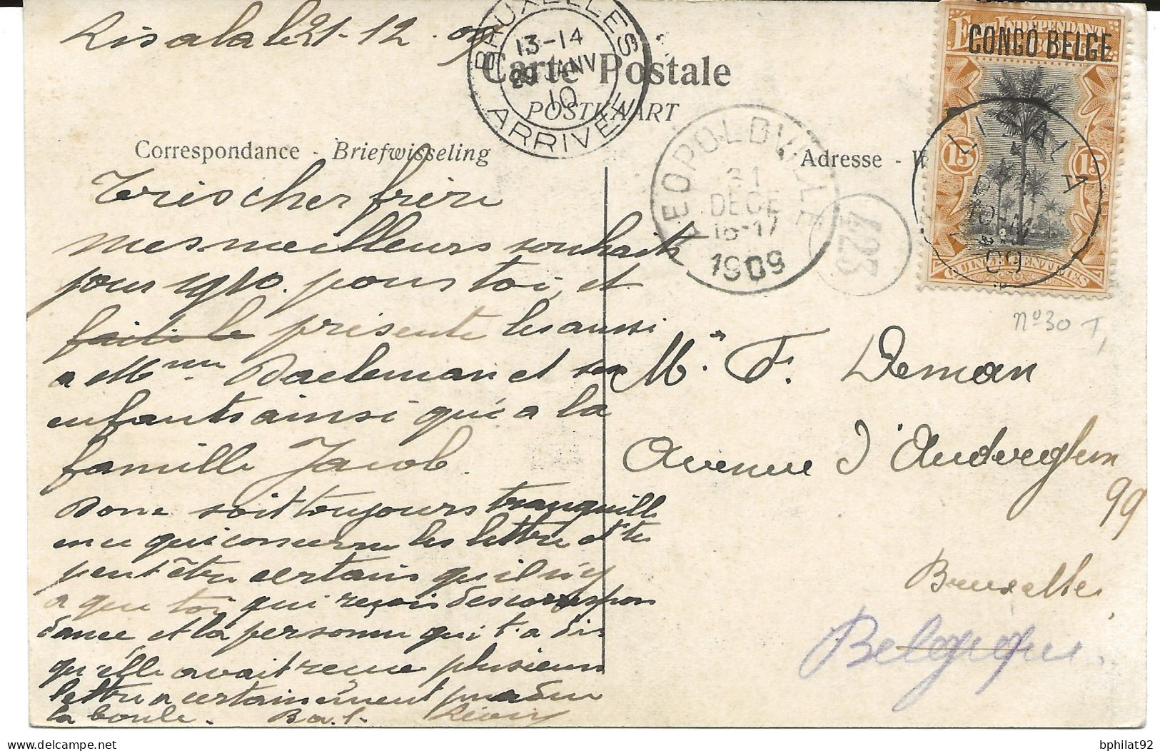 !!! CONGO, CPA DE 1909, DÉPART DE LISALA POUR BRUXELLES (BELGIQUE) - Cartas & Documentos
