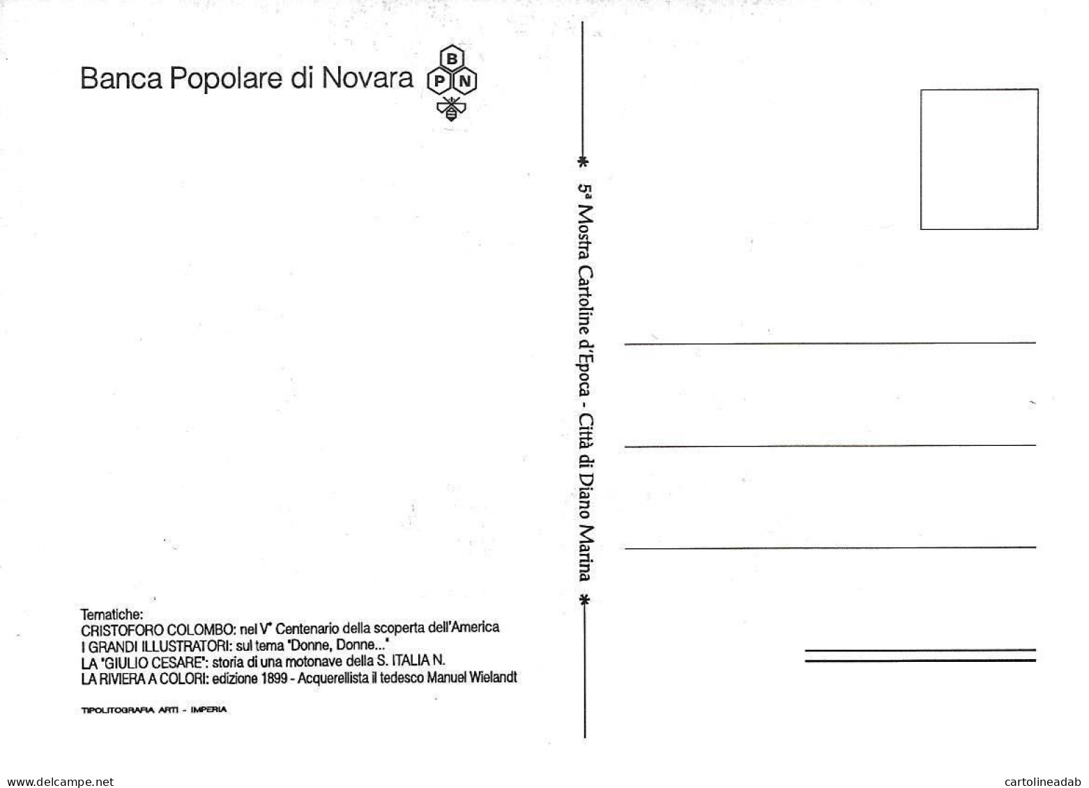 [MD9707] CPM - DIANO MARINA 5° MOSTRA CARTOLINE D'EPOCA 1992 - PERFETTA - Non Viaggiata - Collector Fairs & Bourses