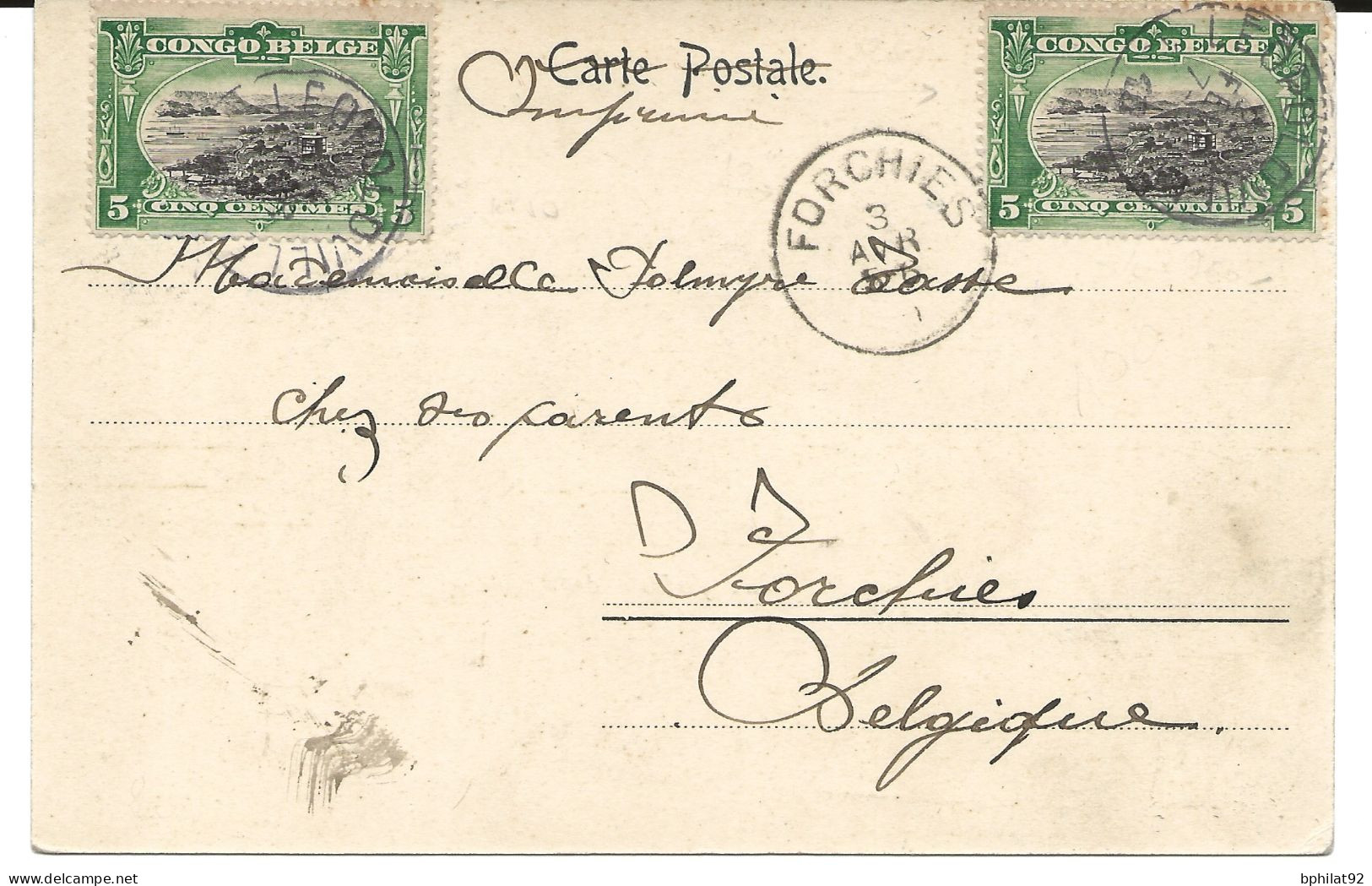 !!! CONGO, CPA DE 1910,  DÉPART DE LÉOPOLDVILLE POUR FORCHIES (BELGIQUE). - Brieven En Documenten