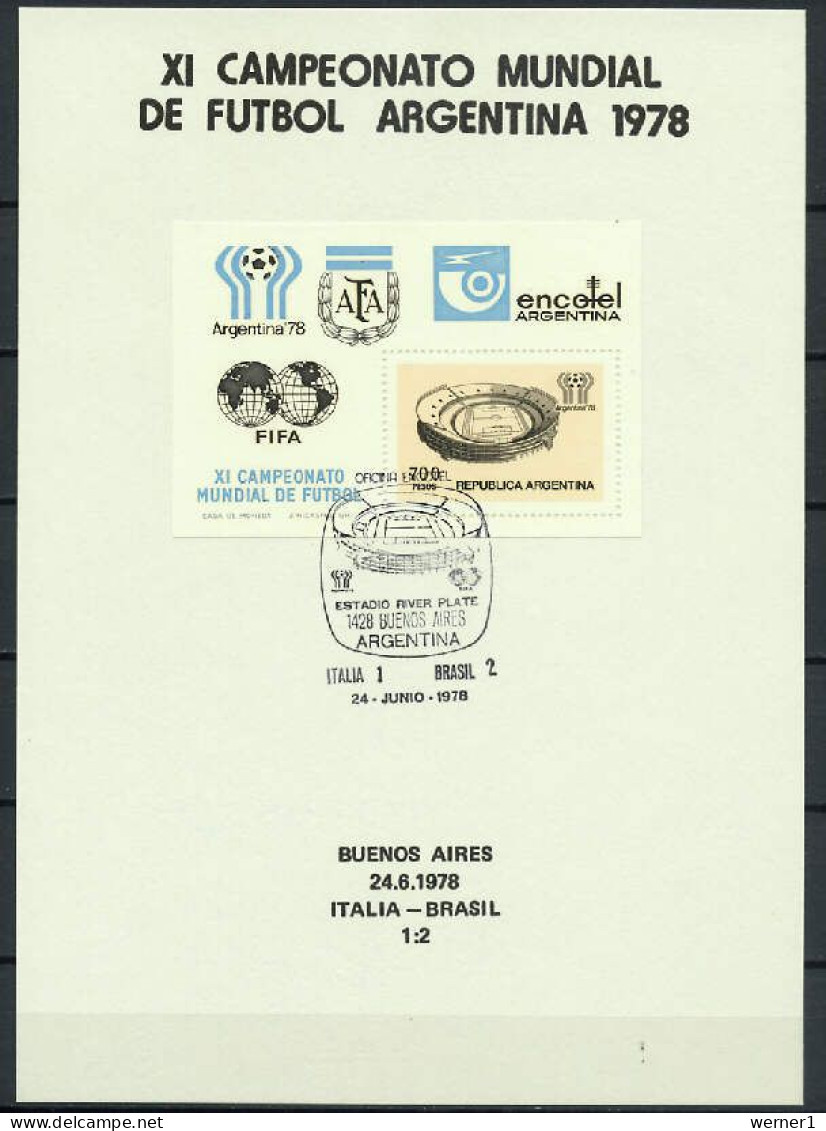 Argentina 1978 Football Soccer World Cup Commemorative Print With Semi Final Italy - Brazil 1:2 Results - 1978 – Argentine