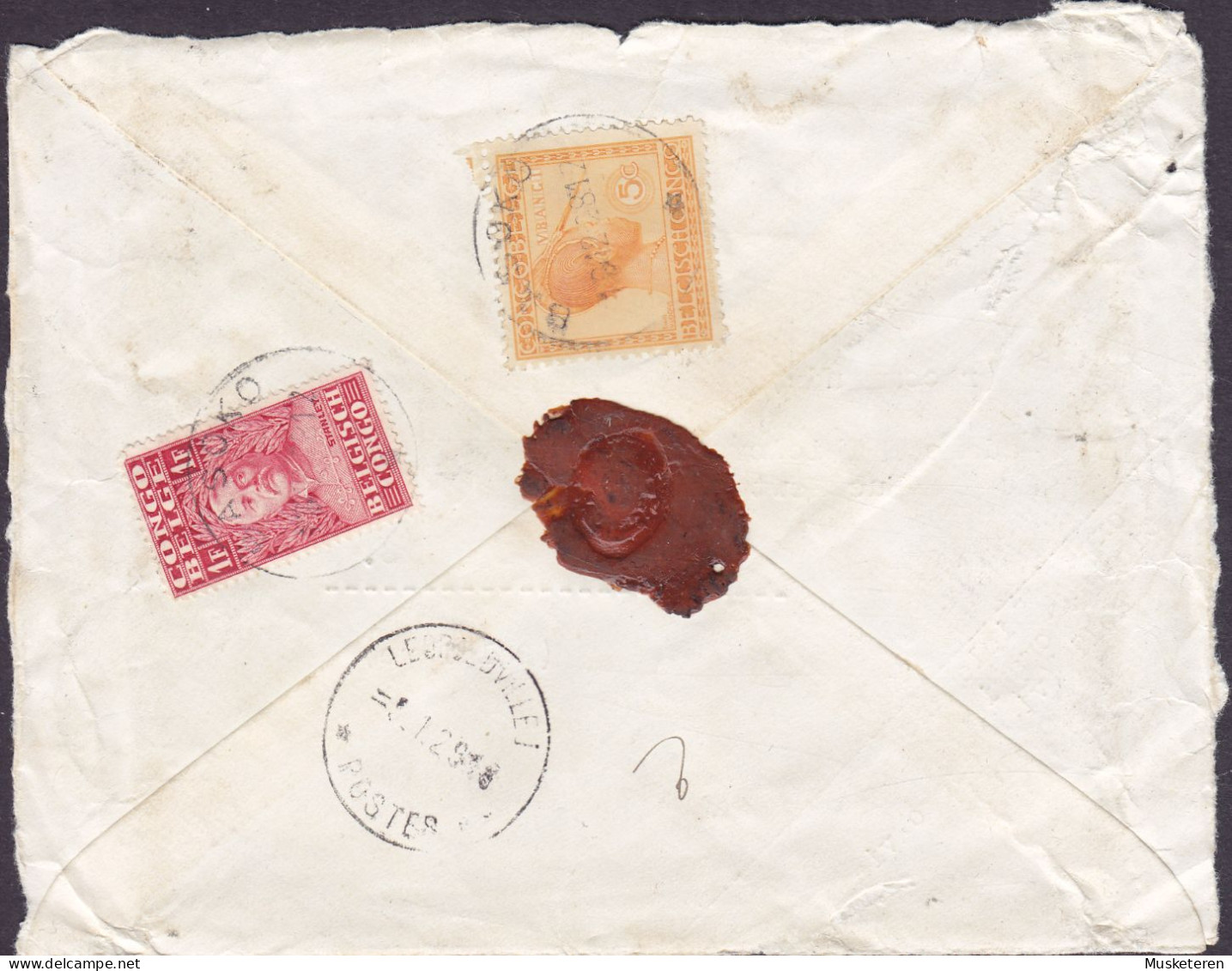 Belgian Congo BASOKO 31.12.1928 Sealed Cover Brief Lettre (Backside ONLY!) Via LEOPOLDVILLE Stanley & Ubangi-Häuptling - Brieven En Documenten