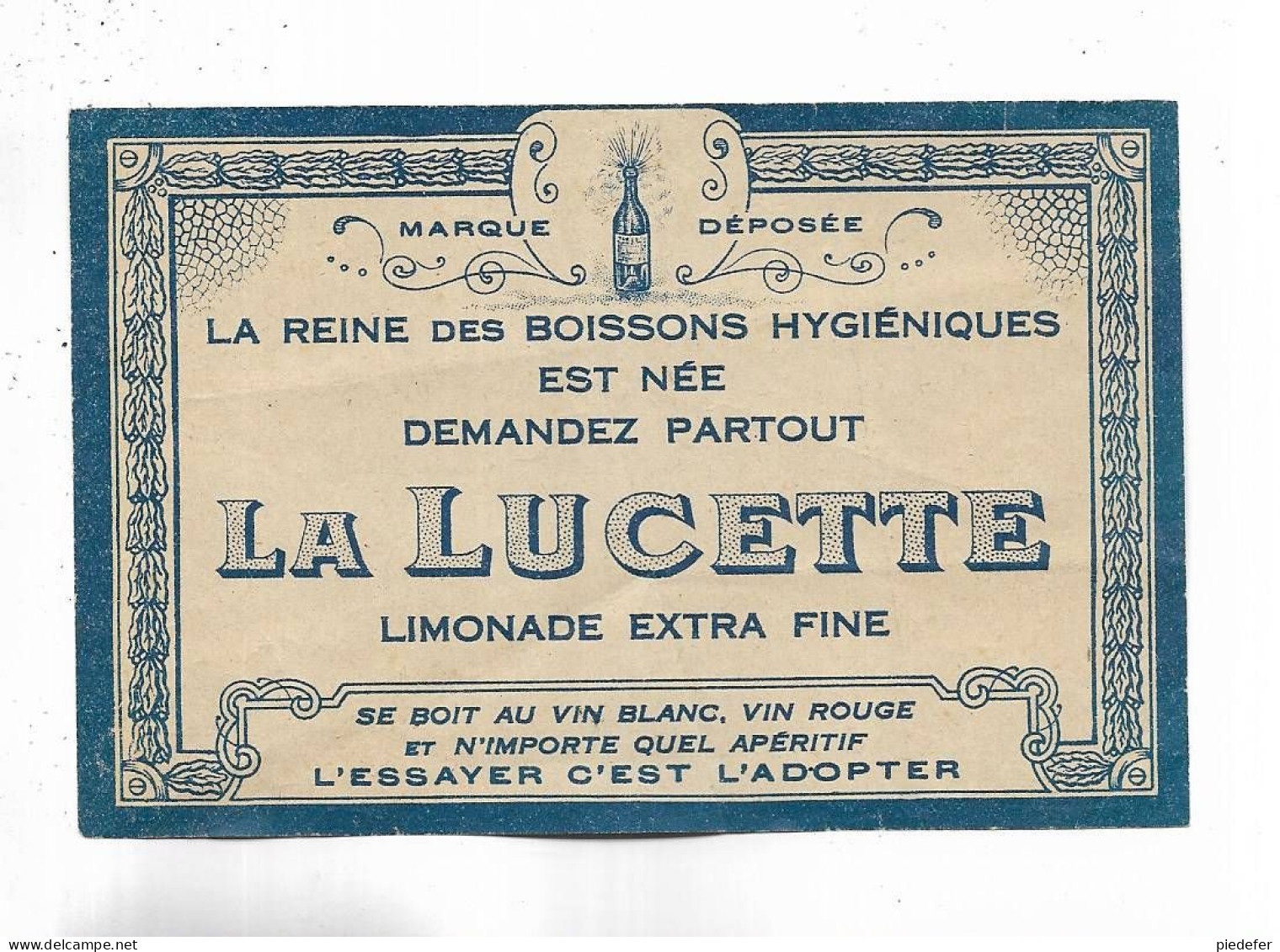 Document Publicitaire " LA LUCETTE, Limonade Extra Fine " - Advertising