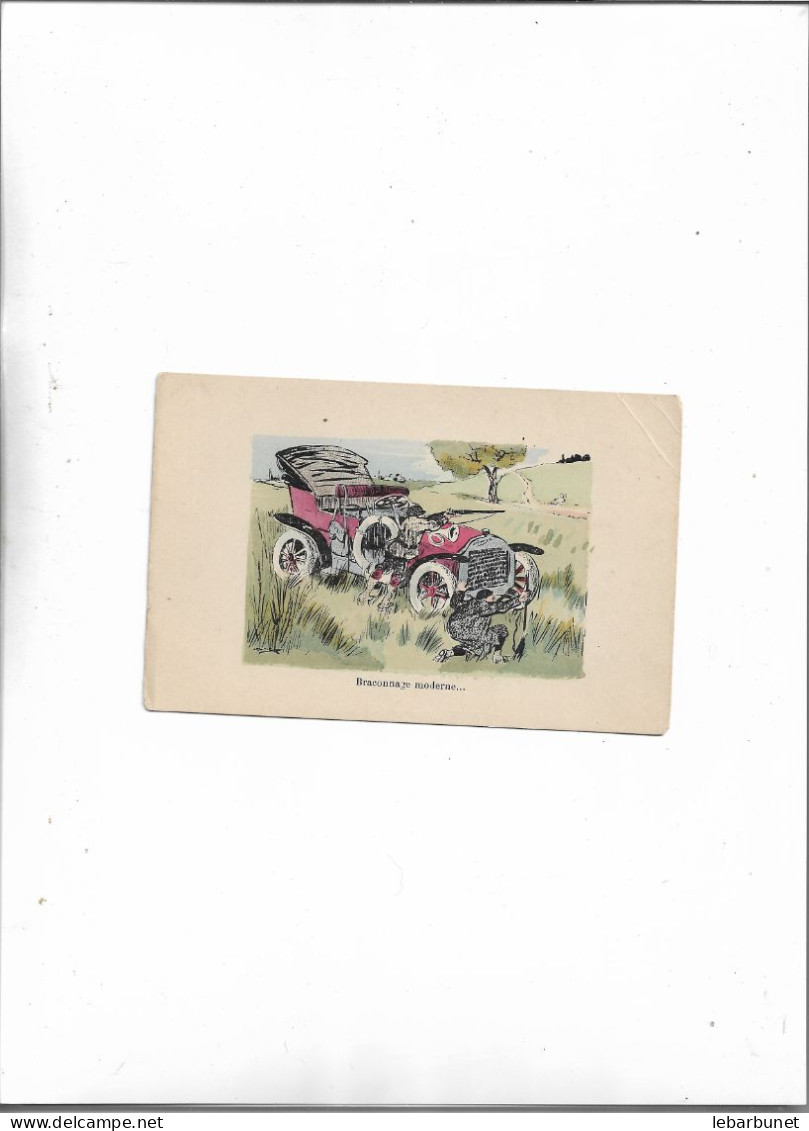 Carte Postale Ancienne Signée Automobile Minerva Braconnage Moderne - Toerisme