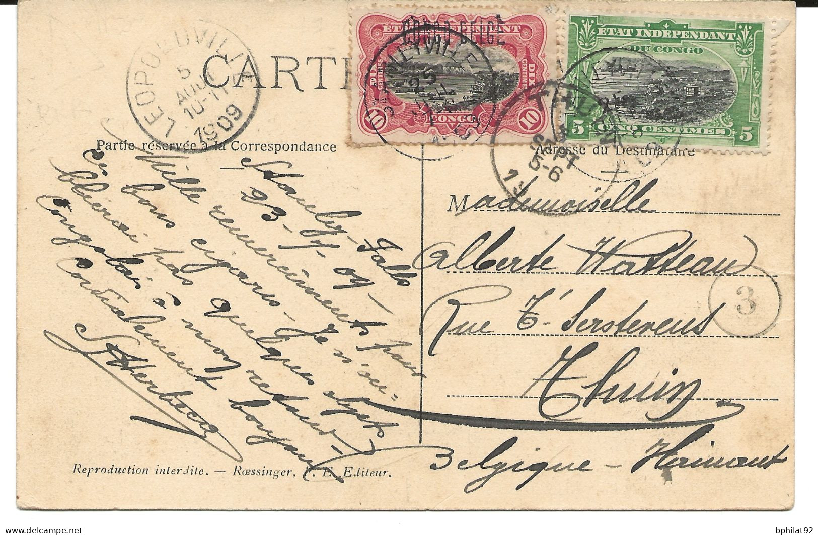 !!! CONGO, CPA DE 1909, DÉPART DE STANLEYVILLE POUR THUIN (BELGIQUE). - Lettres & Documents