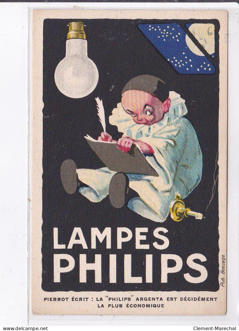 PUBLICITE : Les Lampes At Ampoules Philips (Pierrot - Lune) - Très Bon état - Advertising