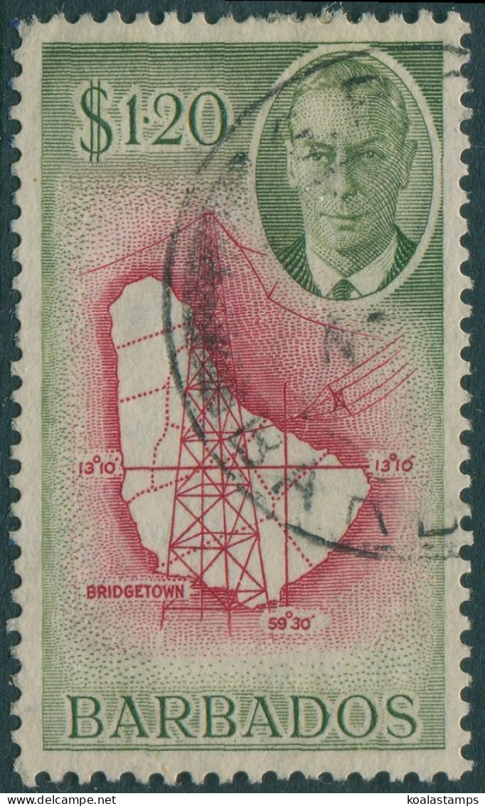 Barbados 1950 SG281 $1.20 KGVI Map And Mast FU - Barbades (1966-...)