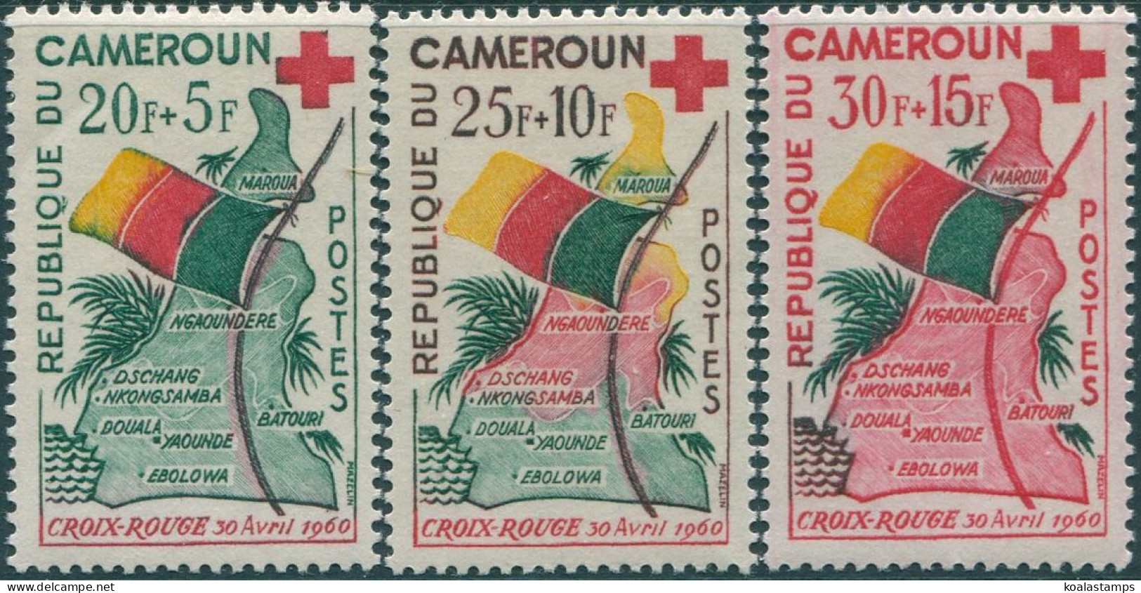 Cameroun 1961 SG280-282 Red Cross Fund Set MLH - Cameroun (1960-...)