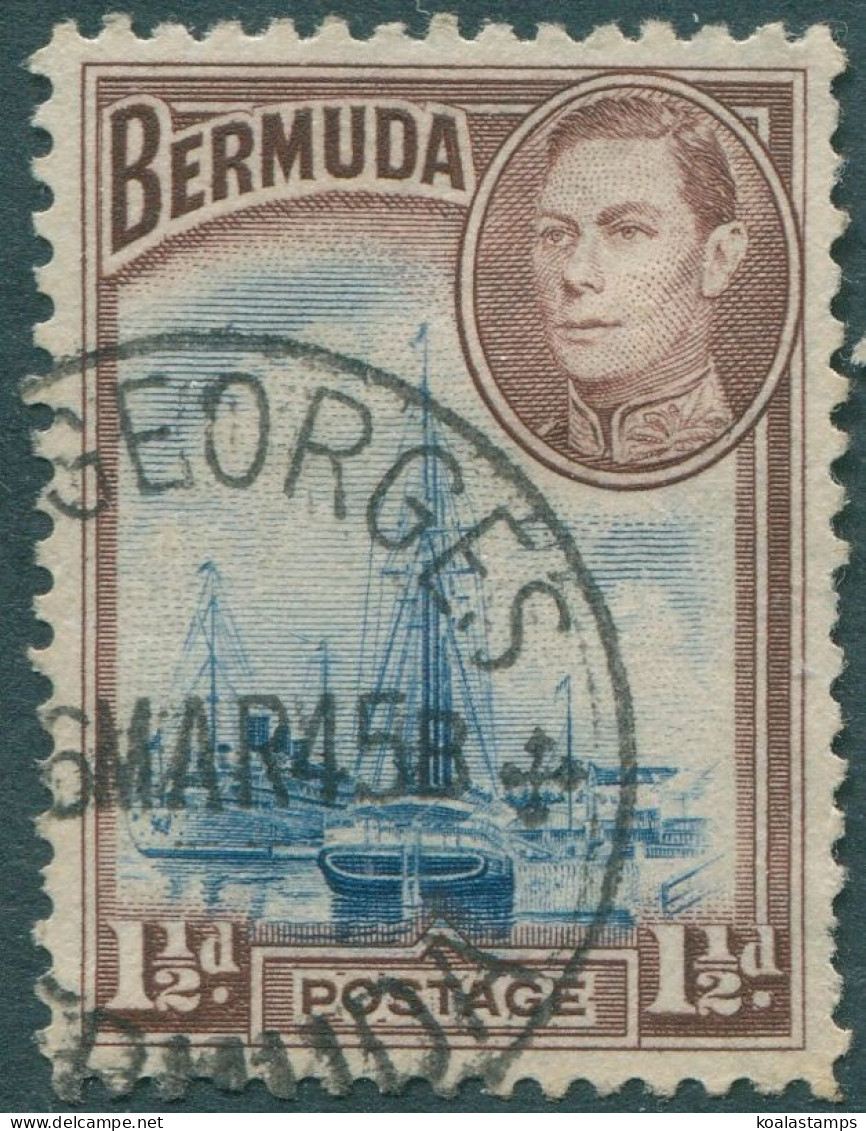 Bermuda 1938 SG111b 1½d Blue And Brown KGVI Ships On Hamilton Harbour FU - Bermudas