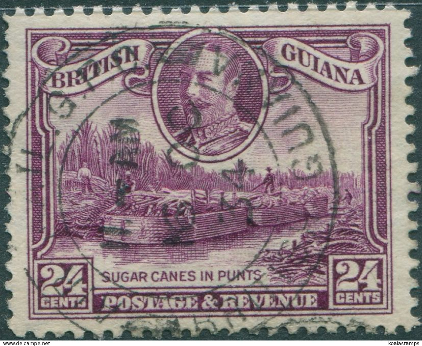 British Guiana 1934 SG294 24c Purple KGV Sugar Canes In Punts FU - Guyane (1966-...)
