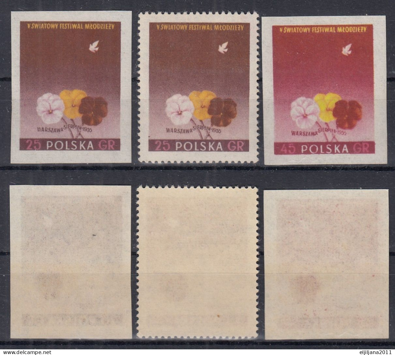 ⁕ Poland / Polska 1955 ⁕ Youth Meeting Mi.922 A+B & Mi.924 B ⁕ 3v MNH - Unused Stamps