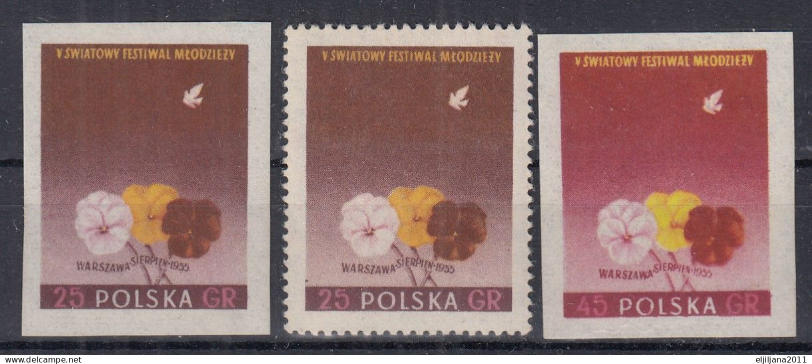 ⁕ Poland / Polska 1955 ⁕ Youth Meeting Mi.922 A+B & Mi.924 B ⁕ 3v MNH - Unused Stamps
