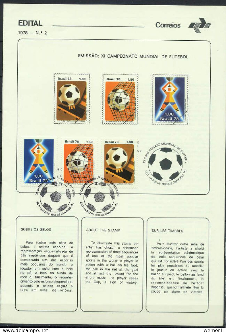 Brazil 1978 Football Soccer World Cup Set Of 3 On First Day Print - 1978 – Argentine